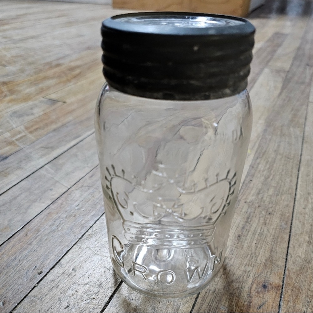 Crown Glass Jar with Black Lid